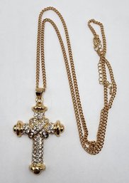 Austrian Crystal Cross Pendant Necklace In Gold Tone