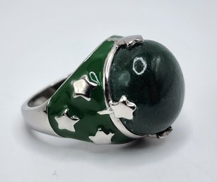 Green Aventurine Solitaire Ring In Stainless