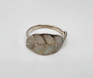 Vintage Mother Of Pearl Feather Ring In Sterling Silver