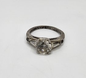 Vintage Sterling Silver Ring With Large Precious Gem