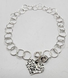Sterling Silver Link Bracelet With Heart Charm