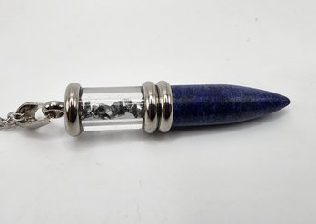Lapis Lazuli, Meteorite Pencil Pendant Necklace In Stainless