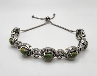 Mojave Green Turquoise Beaded Bolo Bracelet In Stainless