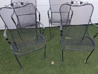 Vintage Russell Woodard Sculptura Black Wrought Iron Patio Dining Chairs