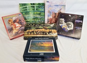 Lot Of Six Vintage Adult Jigsaw Puzzles: White Mountain, MB And Magic Effects