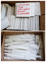 Box Of Square White Tile Remnants And Six White Border Tiles And Leftover Arctic White Glass Tile