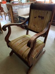 Antique Wood Framed Cushioned Rocking Chair