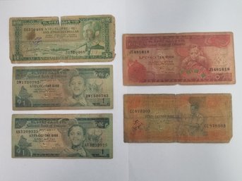 1970's Ethiopian Banknotes: 1, 5 & 10 Birr Currency