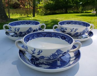 Trio Of 'Willow' By Wedgwood Soup Bowls And Plates