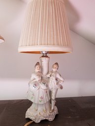 Porcelain Lamp And Shade - Victorian Theme - 15'h