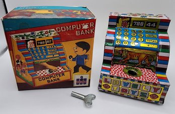 Rare Vintage Tiny Toy Computer Bank In Original Box With Key