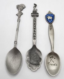 Lot Of 3 Vintage Pewter Souvenir Spoons
