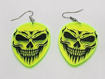 Neon Green Novelty Skull Earrings
