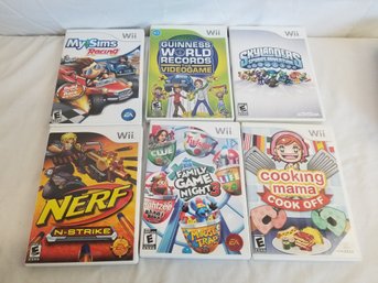 Six Wii Video Game Lot - Cooking Moma, Nerf, My Sims Racing & More