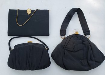 Three Black Vintage Evening Bags All With Nice Clasps