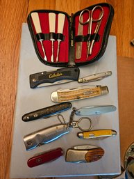 Lot Of Small Pocket Knives And Manicure Kit