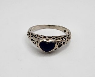 Vintage Sterling Silver Ring With Blue Heart