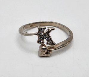 Vintage Letter K Heart Ring In Sterling