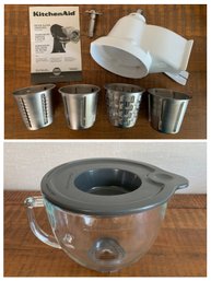 KitchenAid Rotor Slicer/Shredder Attachments Plus 5qt KitchenAid Glass Mixing Bowl W/Lid