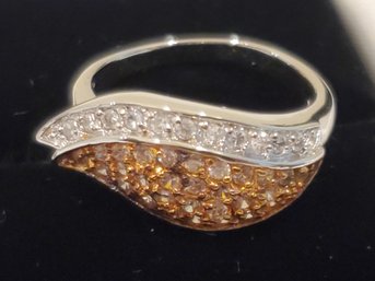 NOS Ladies Sterling Silver 925 Size 8 Two Tone Cubic Zirconia Statement Ring In Gift Box