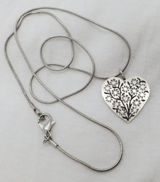 Vintage Sterling Silver Heart Pendant W/ 18' Silver Plated Chain ~ 1.0 Grams