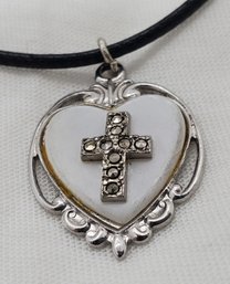 Vintage Sterling Silver Heart/Cross Pendant W/ 18' Rope Necklace ~ 4.75 Grams