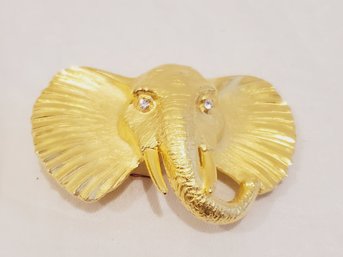 1993 New Old Stock DP Designer Gold Tone Figural Elephant Belt Buckle With Rhinestone Eyes