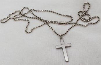 Vintage 24' Sterling Silver Chain W/ 1' X 5/8' Sterling Silver Cross ~ 8.19 Grams