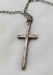 Vintage 16' Sterling Silver Chain With An Antique Hand Made Sterling Silver Cross ~ 5.22 Grams Total