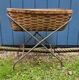 Vintage Laundry Basket And Cart, Wheels Work Great
