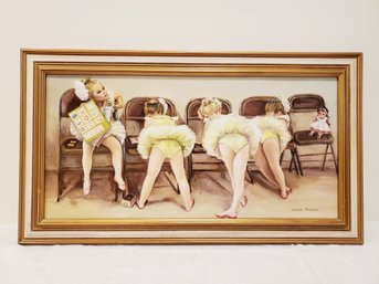 Vintage Framed Oil On Canvas By Eleanor Heffernan - Little Girls In Ballet Class