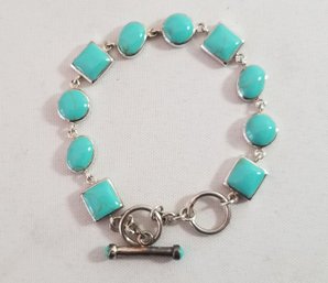 Sterling Silver & Turquoise Link Bracelet - NEW