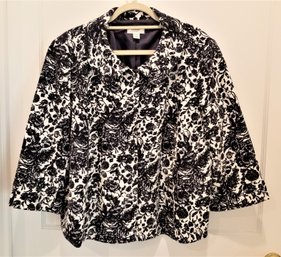 Women's Talbots Navy/cream Brocade 3/4 Sleeve Jacket Size 20W
