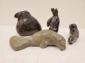 Vintage Assortment Of Carved Soapstone Figurines - Including Canada Eskimo Art