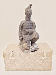 Vintage Cast Stone Asian Chinese Qin Dynasty Style Kneeling Warrior 11' Figurine Statue