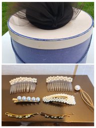 Brown Vintage Ladies Hat With Veil And Hat Box