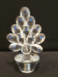 Cute Cut Crystal Clear & Cobalt Blue Bejeweled Peacock Figurine On Stand