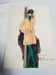 Vintage  Ad Fashions Watercolor Painting Mid-century
