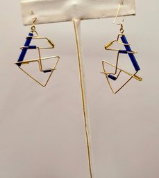 Pretty Gold And Lappis? Contemporary Dangle Earrings