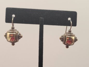 14K Gold And Sterling Drop Earrings