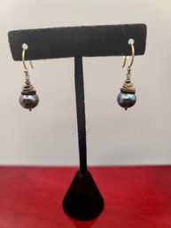Irridescent Cultured Black Pearl And Crystal Earrings