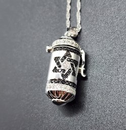 Black Spinel, Rhodium Over Sterling Star Of David Prayer Box Pendant Necklace Full Of Assorted Gems