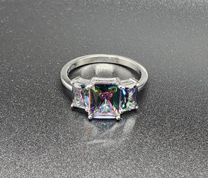 Northern Lights Mystic CZ 3 Stone Ring In Platinum Over Sterling