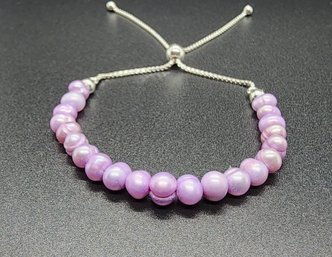Purple Freshwater Pearl Bolo Bracelet In Sterling
