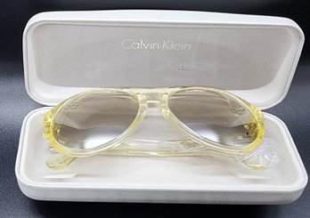 Calvin Klein Translucent Yellow Aviator Sunglasses With Case