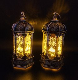 Pair Of Cute Mini Storm Lanterns In Antique Silver