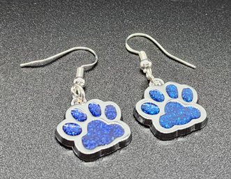 Blue Dog Paw Earrings With Sterling Ear Wires