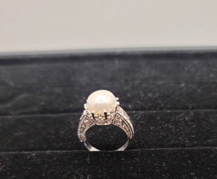 Elegant FW Pearl And White Topaz With Sterling Silver Setting For This Ring
