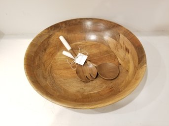 Extra Large Salad Bowl With Wood And Stone Handles