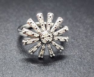 White Diamond, Rhodium Over Sterling Floral Cluster Ring